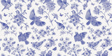 Tapet Zen Oriental cu pasari si crengute inflorite in nuante de albastru - BLUE BIRDS CHINOISERIE