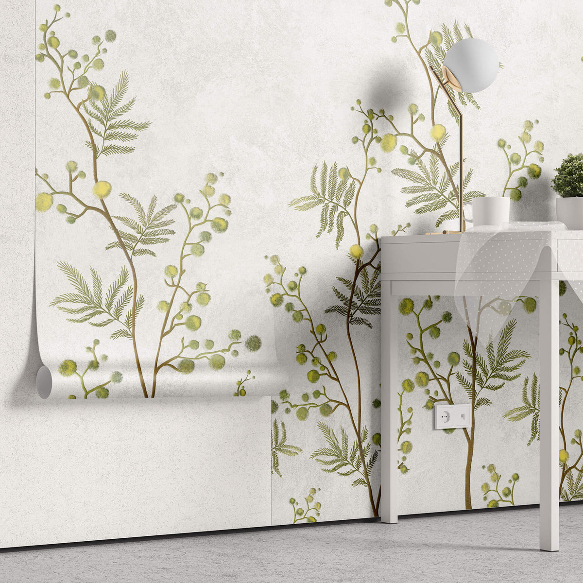 Tapet Zen Oriental cu copaci mimosa pe un fundal texturat - MIMOSA TREE