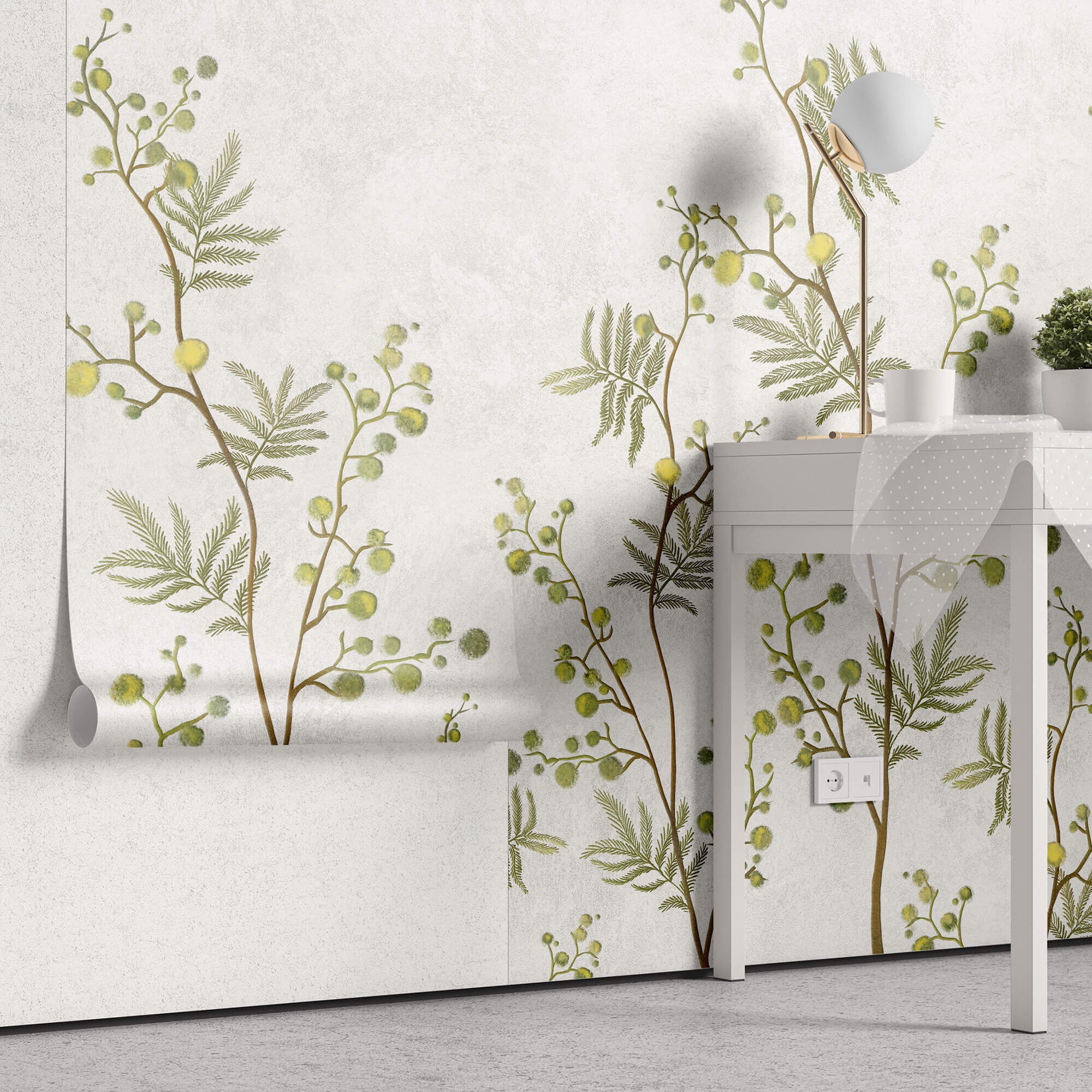 Tapet Zen Oriental cu copaci mimosa pe un fundal texturat - MIMOSA TREE