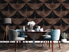 Tapet Zen Oriental cu pasari orientale in nuante maronii - BRASSY EGRETE PATTERN