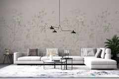 Tapet Zen Oriental cu gradina inflorita in stil chinoiserie in nuante de roz pal - LIGHT PINK CHINOISERIE