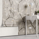 Tapet Zen Oriental cu flori orientale embosate in nuante de gri si crem - CERAMIC ORIENTAL FLOWERS
