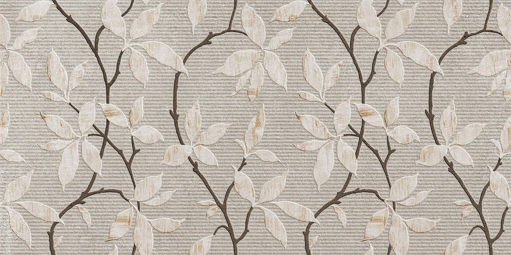 Tapet Zen Oriental cu flori orientale embosate in nuante de gri si crem - CERAMIC ORIENTAL FLOWERS