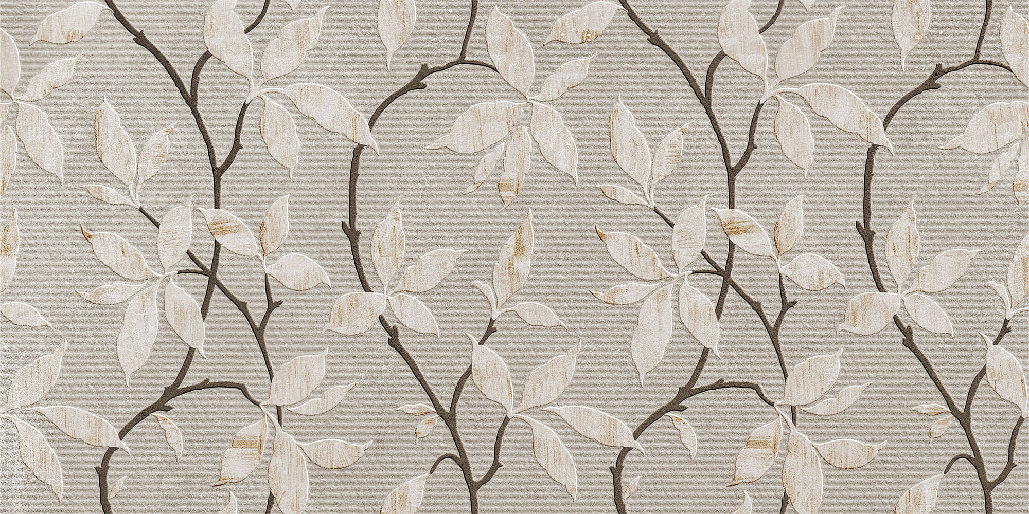 Tapet Zen Oriental cu flori orientale embosate in nuante de gri si crem - CERAMIC ORIENTAL FLOWERS