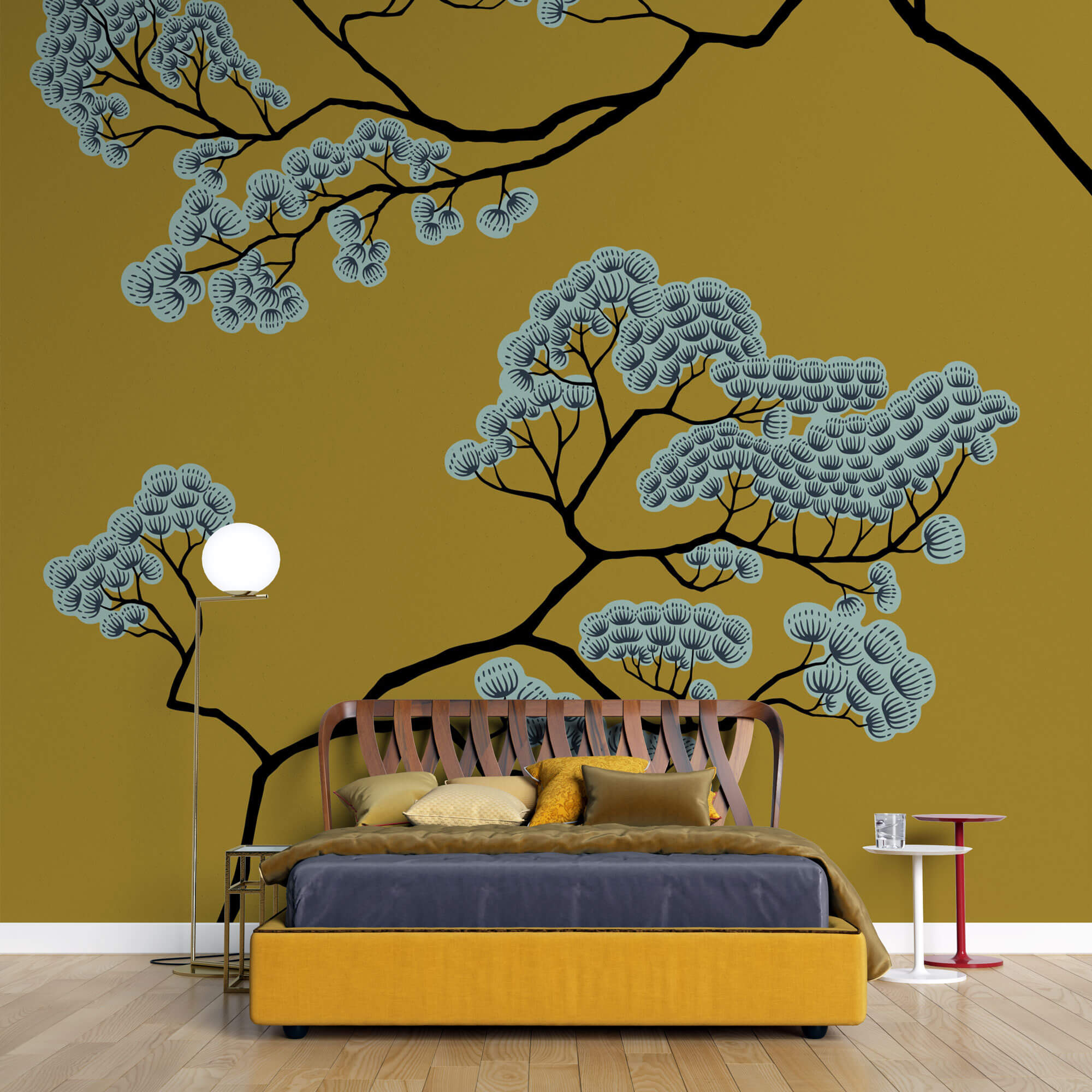 Tapet Zen Oriental cu copaci asiatici abstracti - JAPANESE BONSAI TREE