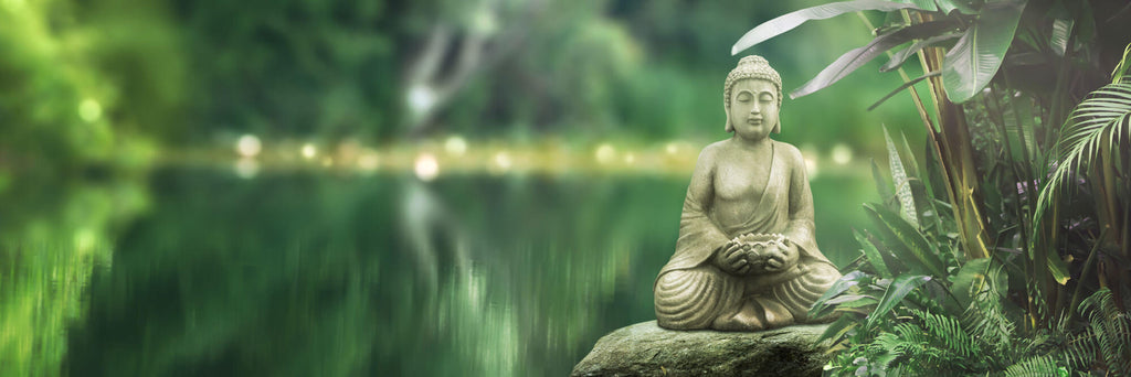Tapet Zen Oriental cu peisaj natural si statueta lui Buddha - LAKE BUDDHA