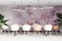 Tapet Zen Oriental cu ciresi infloriti si statueta lui Buddha - CHERRY BLOSSOM BUDDHA
