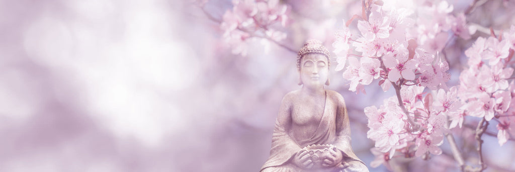 Tapet Zen Oriental cu ciresi infloriti si statueta lui Buddha - CHERRY BLOSSOM BUDDHA