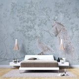 Tapet Zen Oriental cu pauni albi intr-un fundal verde menta - MINTY WHITE PEACOCKS