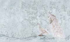 Tapet Zen Oriental cu pauni albi intr-un fundal verde menta - MINTY WHITE PEACOCKS