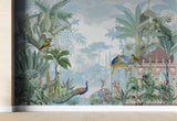 Tapet Zen Oriental cu pasari orientale si templu indian - BIRDS SCENERY