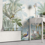 Tapet Zen Oriental cu pasari orientale si templu indian - BIRDS SCENERY