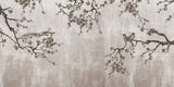 Tapet Zen Oriental cu pruni asiatici si pasari sepia - SEPIA PLUM TREE
