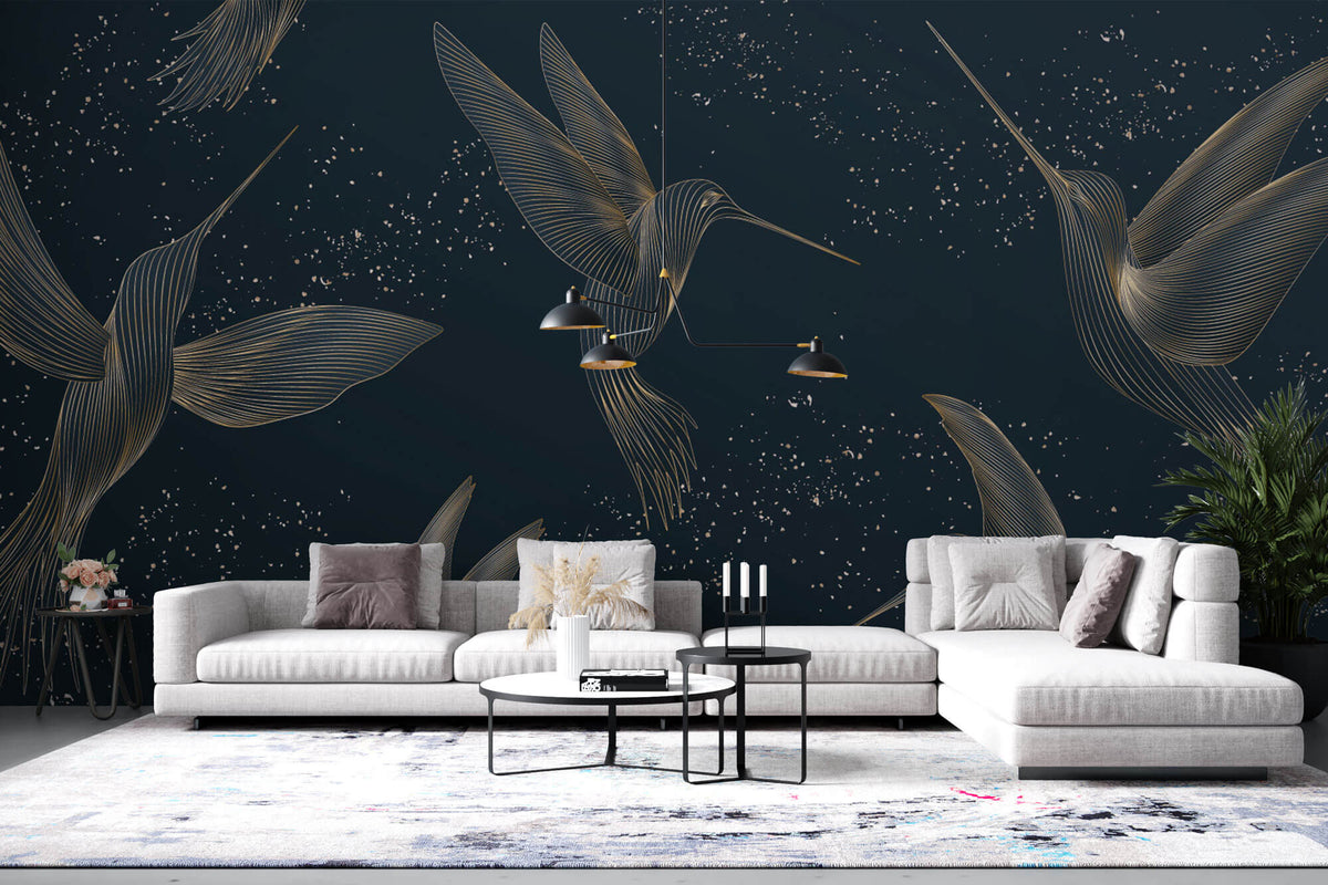 Tapet Zen Oriental cu pasarea colibri in stil abstract - ABSTRACT HUMMING BIRDS