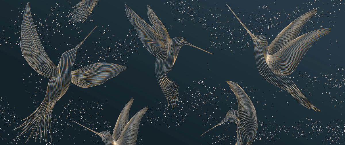 Tapet Zen Oriental cu pasarea colibri in stil abstract - ABSTRACT HUMMING BIRDS