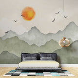 Tapet Zen Oriental cu munti verzi si apus - GREEN MOUNTAINS SUNSET