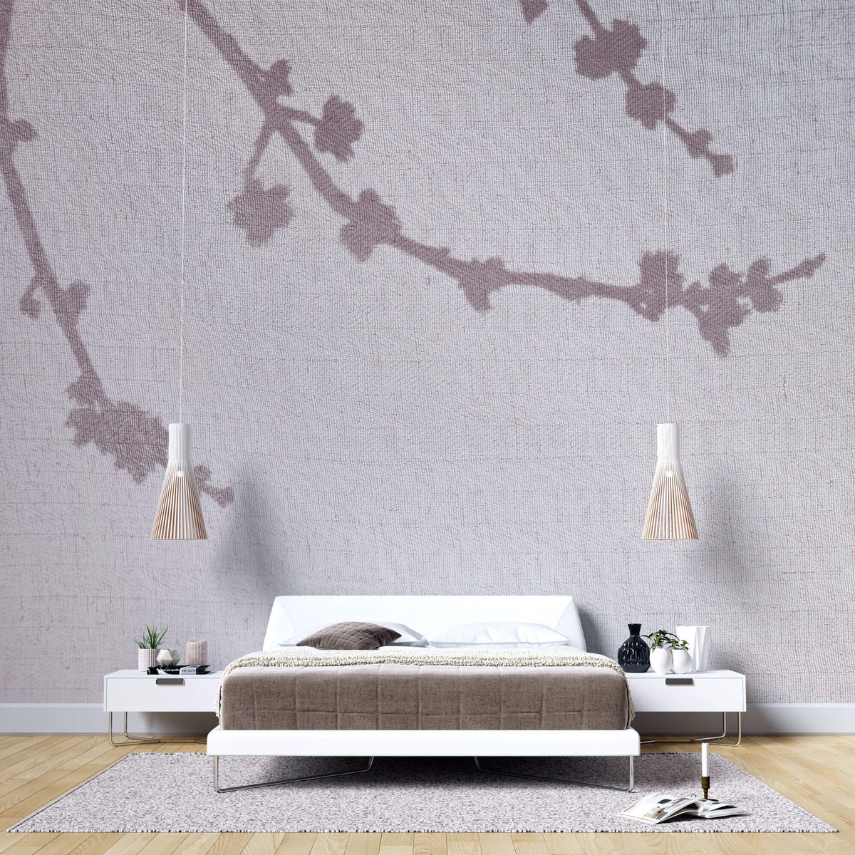 Tapet Zen Oriental cu umbre de cires pe material textil - LINEN SHADOWS