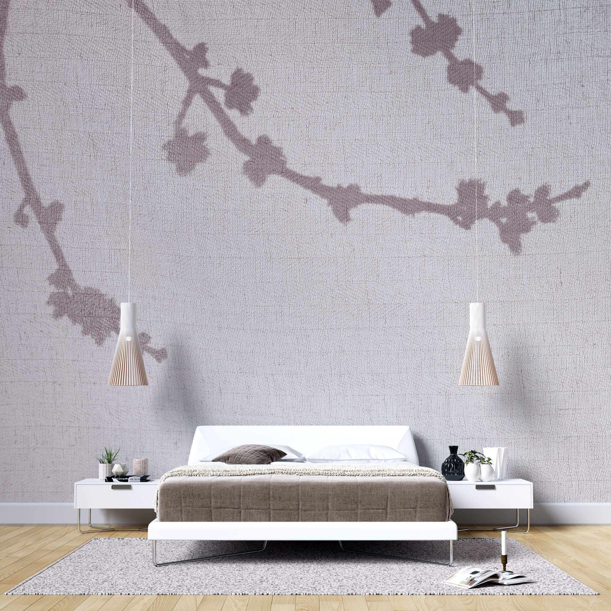 Tapet Zen Oriental cu umbre de cires pe material textil - LINEN SHADOWS