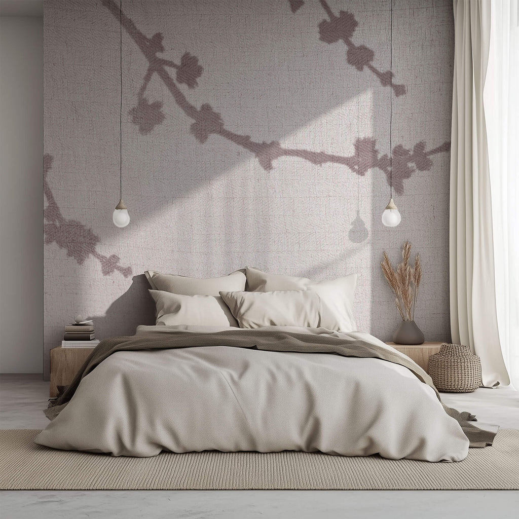 Tapet Zen Oriental cu umbre de cires pe material textil - LINEN SHADOWS