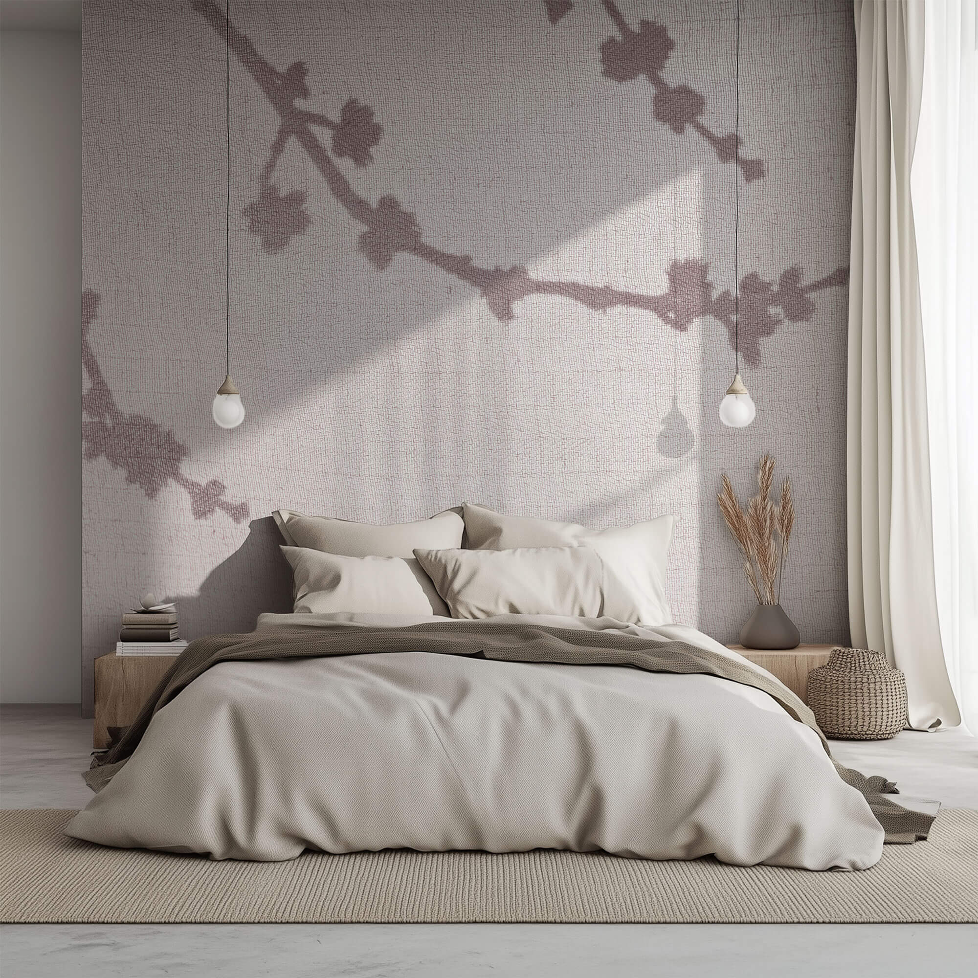 Tapet Zen Oriental cu umbre de cires pe material textil - LINEN SHADOWS