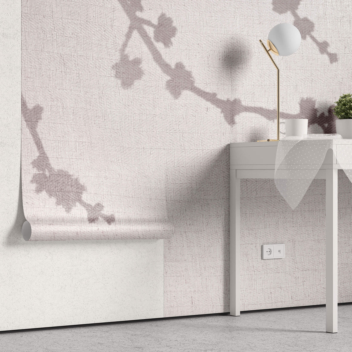 Tapet Zen Oriental cu umbre de cires pe material textil - LINEN SHADOWS