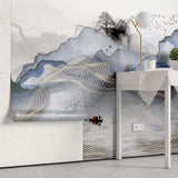 Tapet Zen Oriental cu peisaj abstract montan si elemente asiatice - WAVY LANDSCAPE