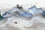 Tapet Zen Oriental cu peisaj abstract montan si elemente asiatice - WAVY LANDSCAPE