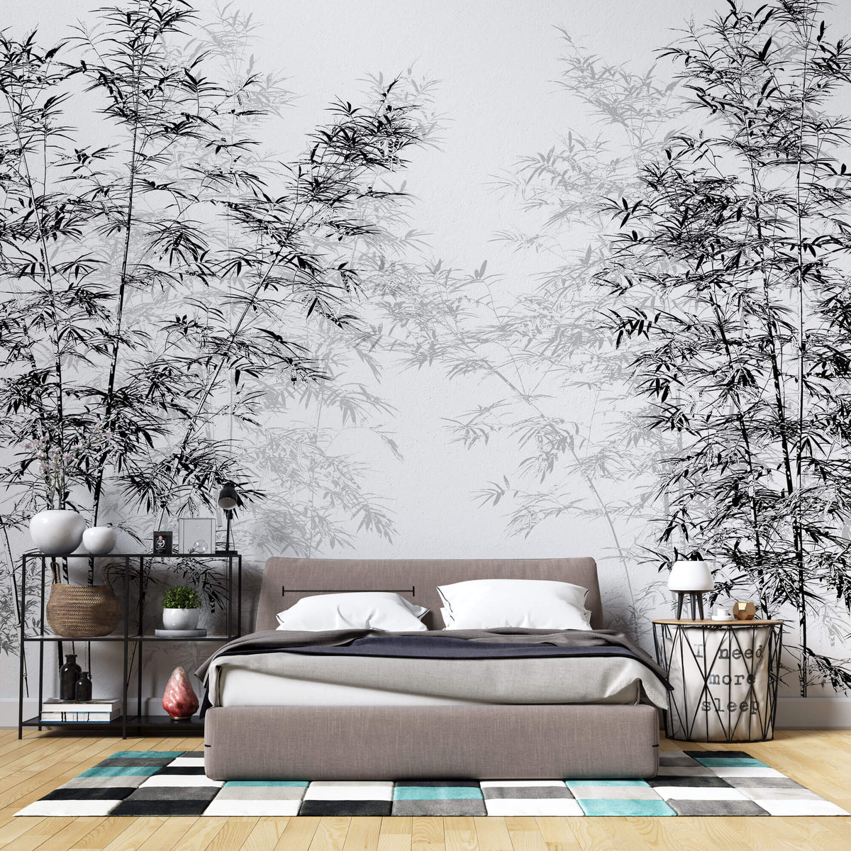 Tapet Zen Oriental cu bambusi negri inalti - BLACK INK BAMBOO