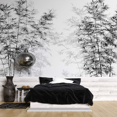 Tapet Zen Oriental cu bambusi negri inalti - BLACK INK BAMBOO