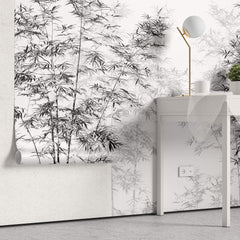 Tapet Zen Oriental cu bambusi negri inalti - BLACK INK BAMBOO