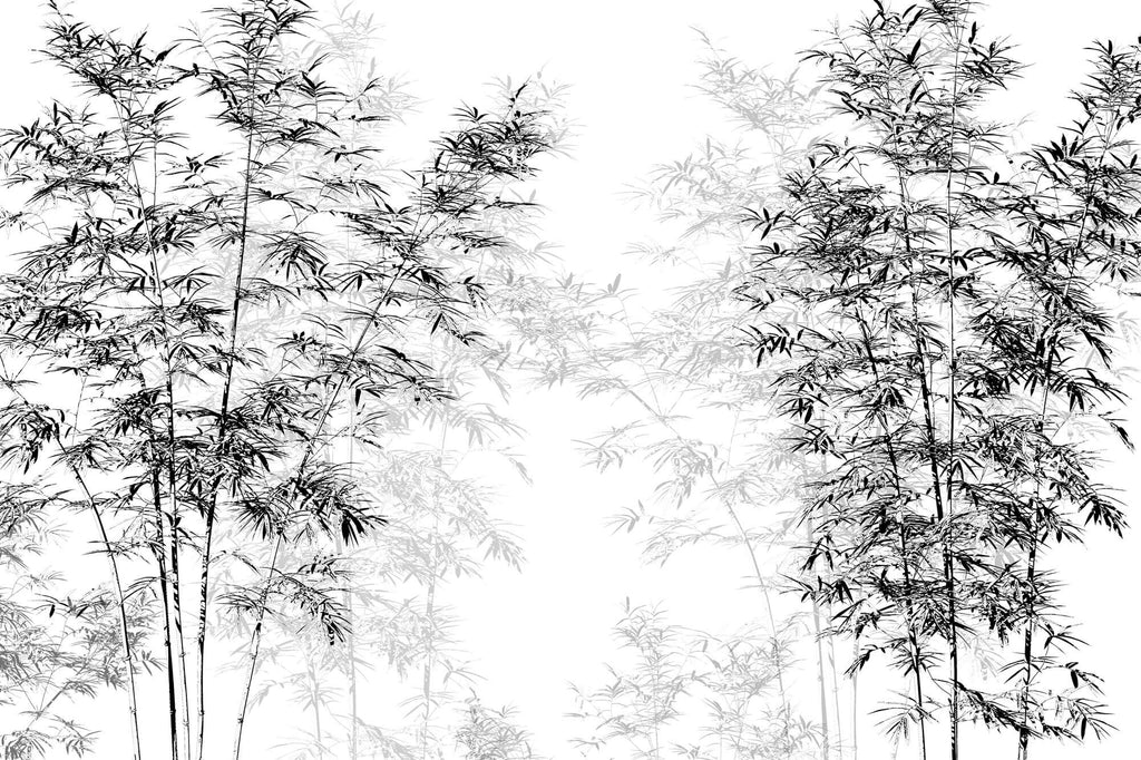 Tapet Zen Oriental cu bambusi negri inalti - BLACK INK BAMBOO