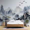 Tapet Zen Oriental cu peisaj abstrac asiatic cu textura neclara - HIDDEN MOUNTAIN TEMPLE