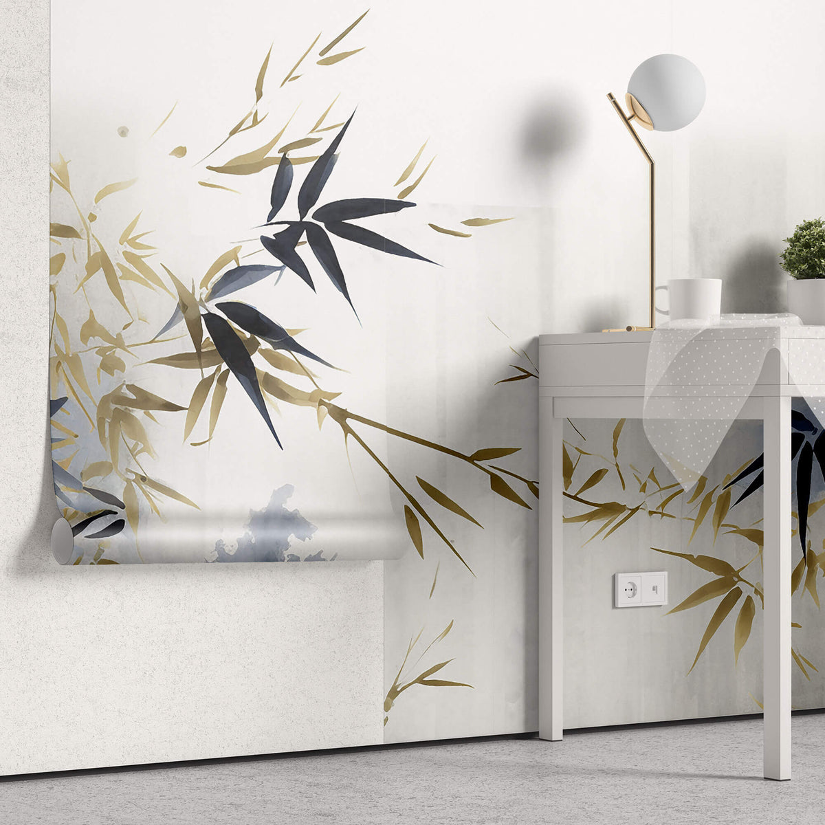 Tapet Zen Oriental cu bambusi albastri si bej - SERENE BAMBOO