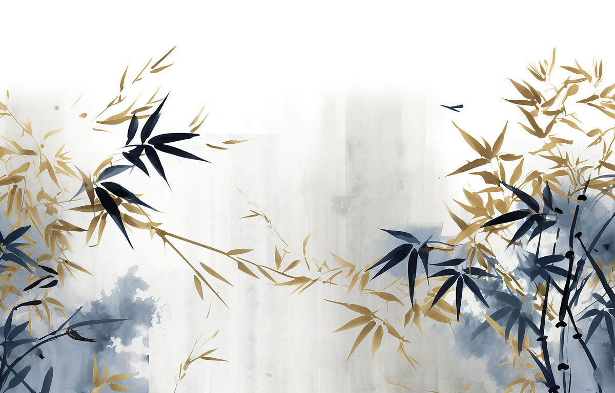 Tapet Zen Oriental cu bambusi albastri si bej - SERENE BAMBOO