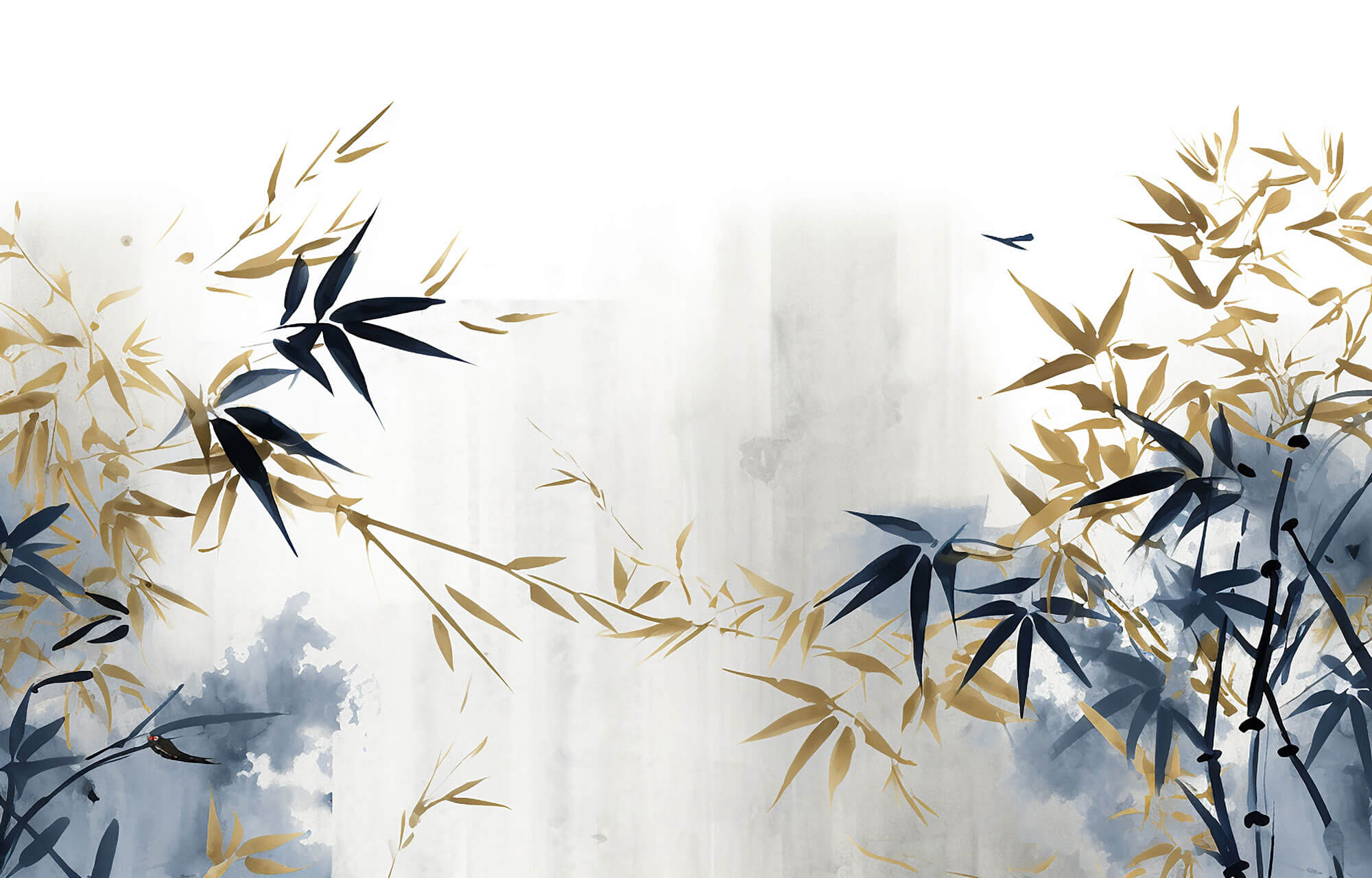 Tapet Zen Oriental cu bambusi albastri si bej - SERENE BAMBOO