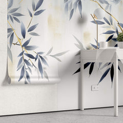 Tapet Zen Oriental cu bambus albastru - GOLD BRANCH BAMBOO