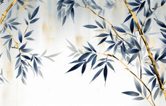 Tapet Zen Oriental cu bambus albastru - GOLD BRANCH BAMBOO