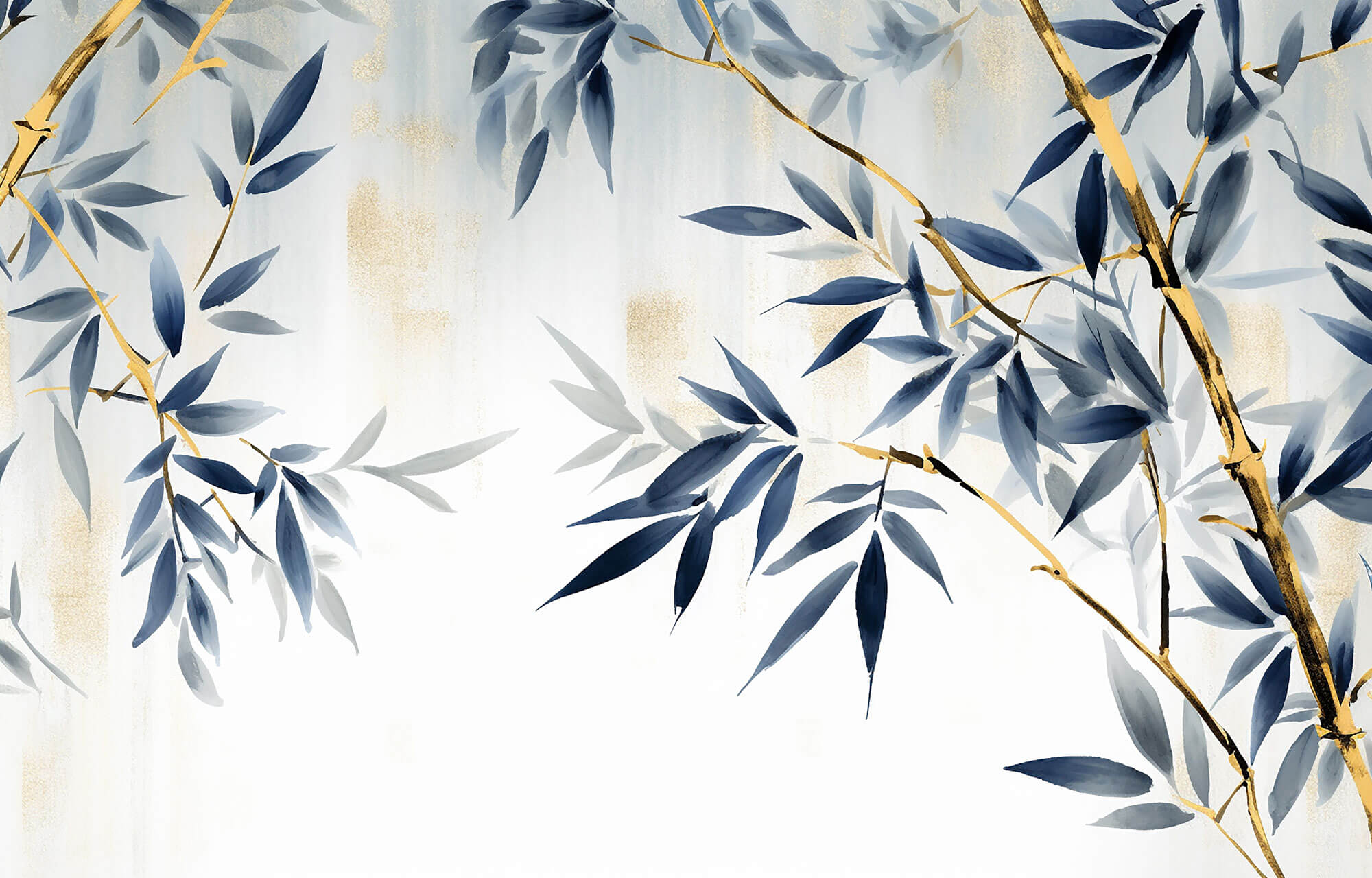 Tapet Zen Oriental cu bambus albastru - GOLD BRANCH BAMBOO