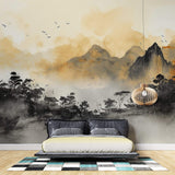 Tapet Zen Oriental cu peisaj montan aflat la apus - SERENE AFTERNOON