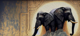 Tapet Zen Oriental cu elefanti ilustrati in textura abstracta - OIL PAINTED ELEPHANTS