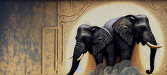 Tapet Zen Oriental cu elefanti ilustrati in textura abstracta - OIL PAINTED ELEPHANTS
