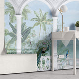 Tapet Zen Oriental cu priveliste spre gradina inflorita si pauni - ORIENTAL VIEW COLUMNS