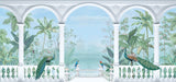 Tapet Zen Oriental cu priveliste spre gradina inflorita si pauni - ORIENTAL VIEW COLUMNS