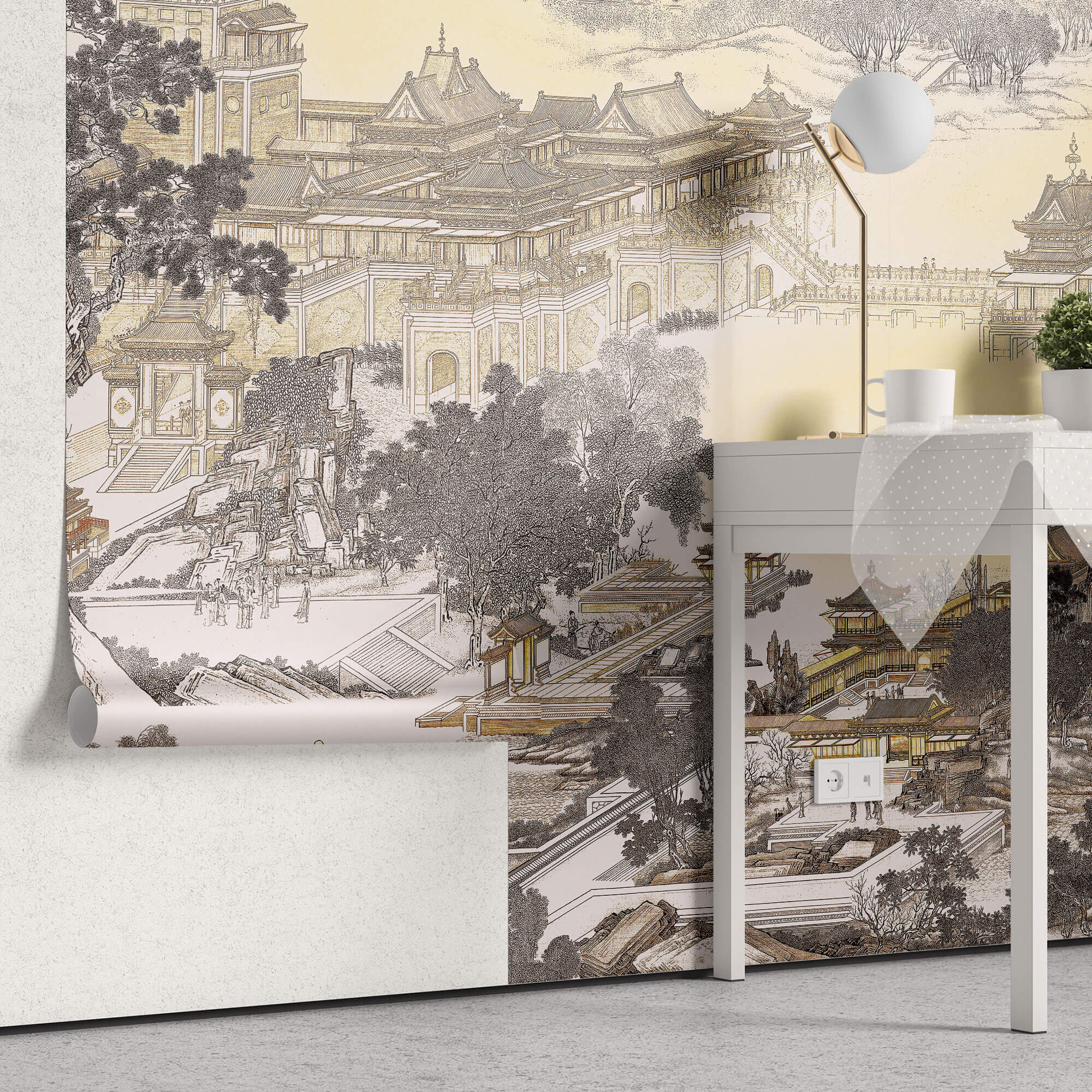 Tapet Zen Oriental cu asezare chinezeasca traditionala - CHINESE ANCIENT VILLAGE