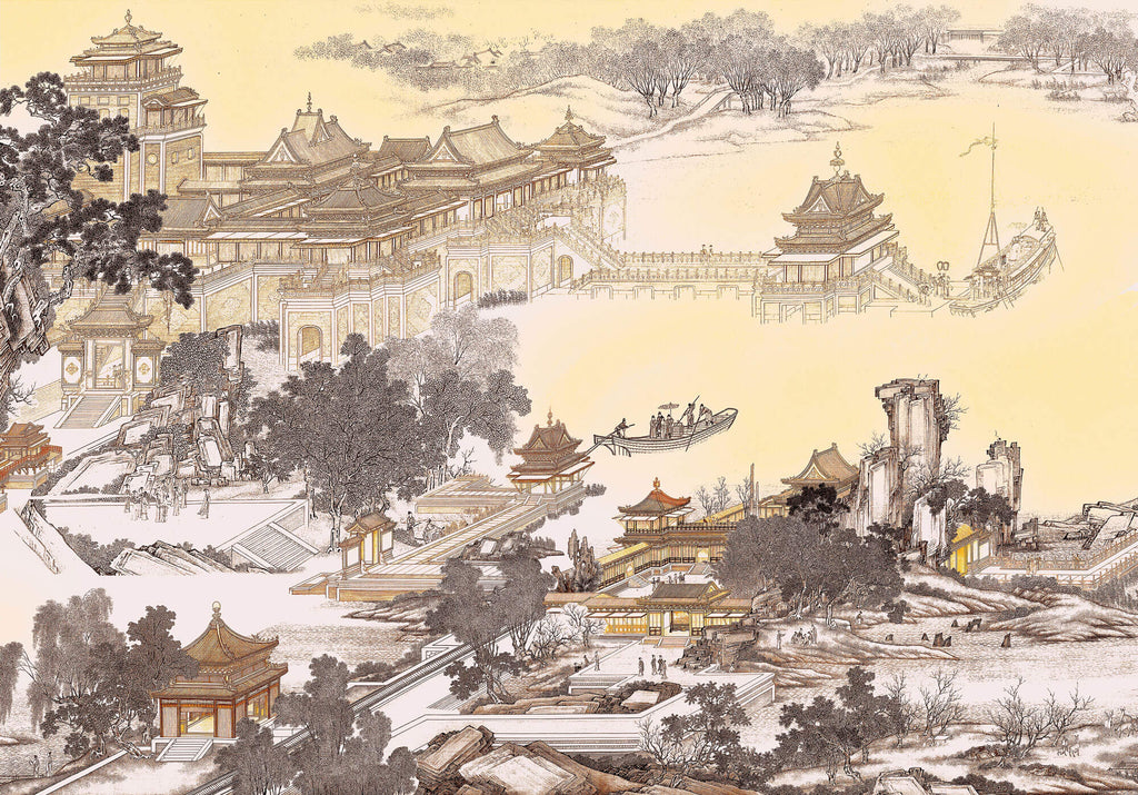 Tapet Zen Oriental cu asezare chinezeasca traditionala - CHINESE ANCIENT VILLAGE