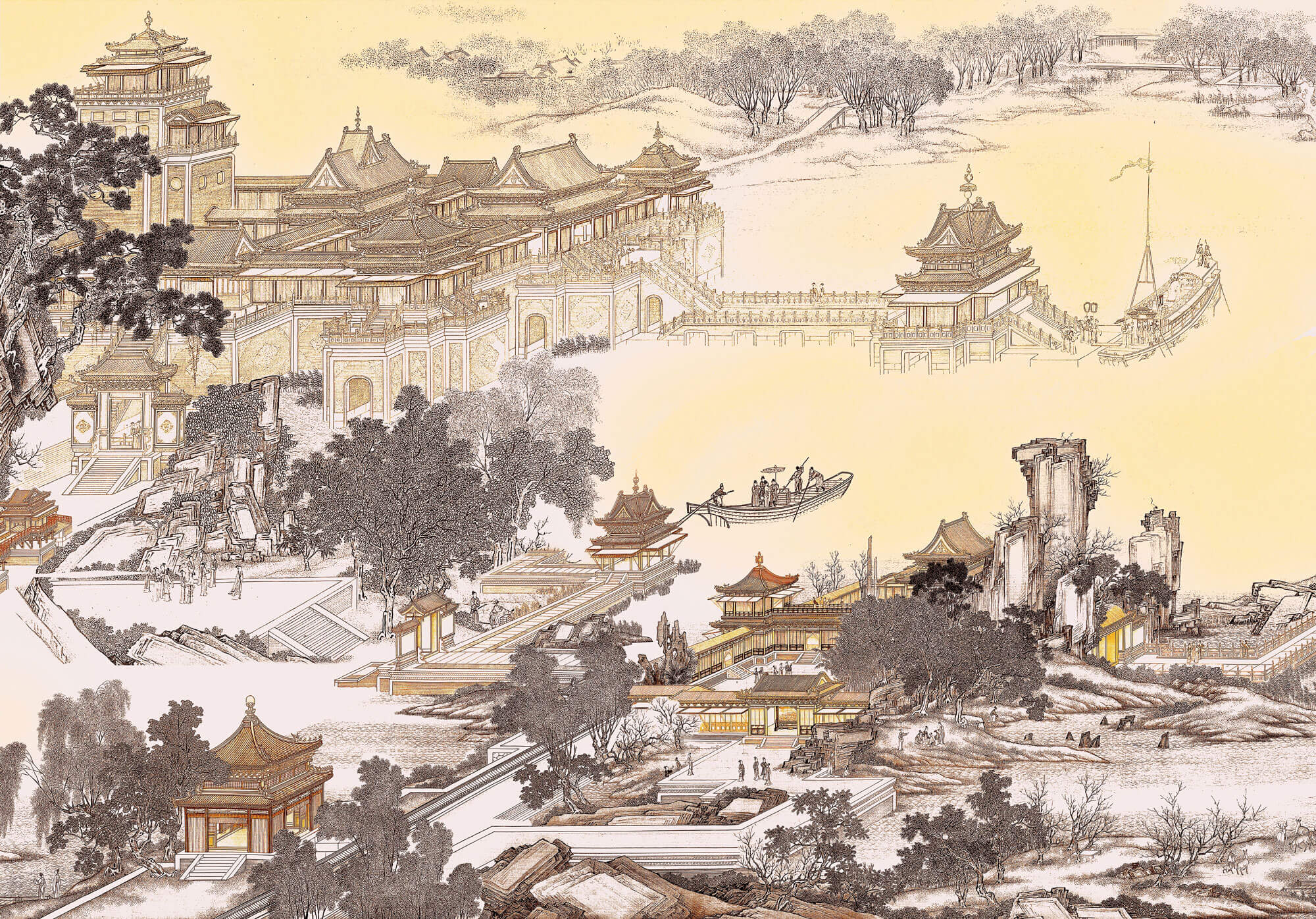 Tapet Zen Oriental cu asezare chinezeasca traditionala - CHINESE ANCIENT VILLAGE