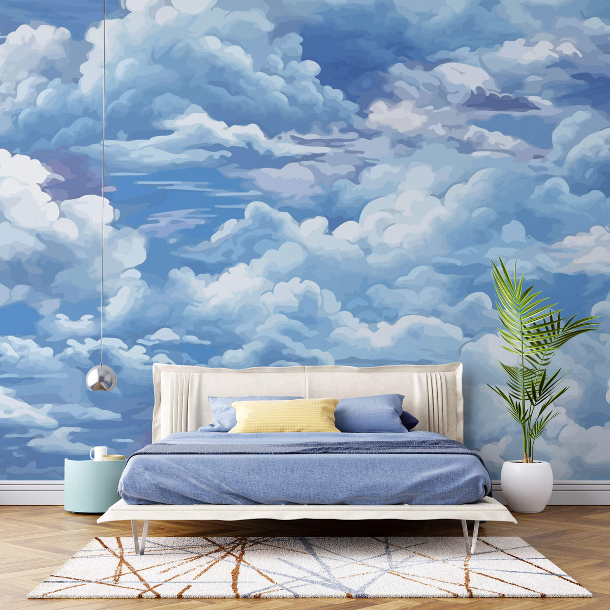 Tapet Zen Oriental cu nori albi pe cerul albastru - SERENE CLOUDS