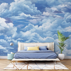 Tapet Zen Oriental cu nori albi pe cerul albastru - SERENE CLOUDS