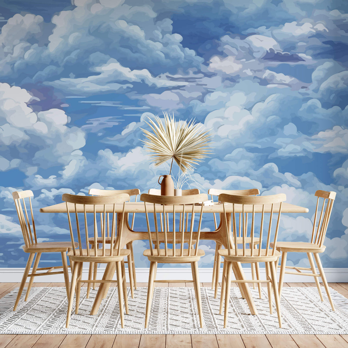 Tapet Zen Oriental cu nori albi pe cerul albastru - SERENE CLOUDS