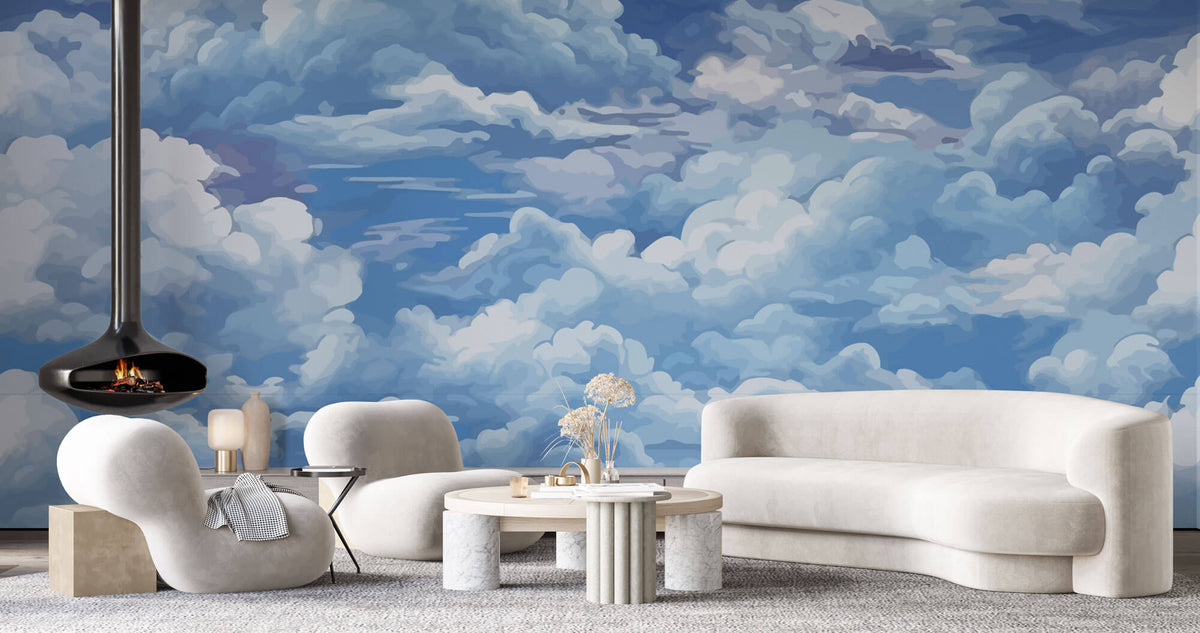Tapet Zen Oriental cu nori albi pe cerul albastru - SERENE CLOUDS